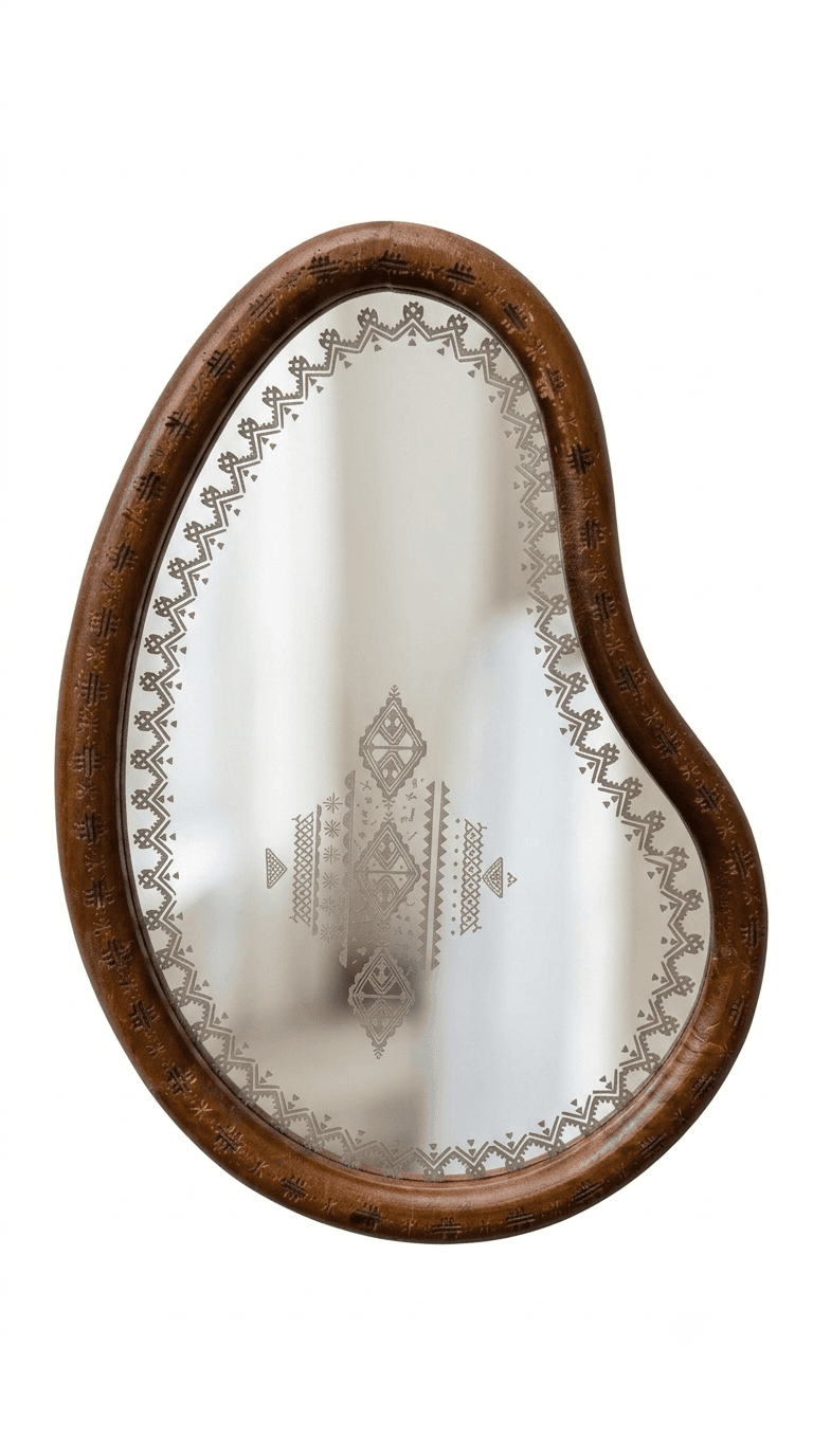 miroir en Bois foncé avec symbole losange – Symbole berbère — visuel 1