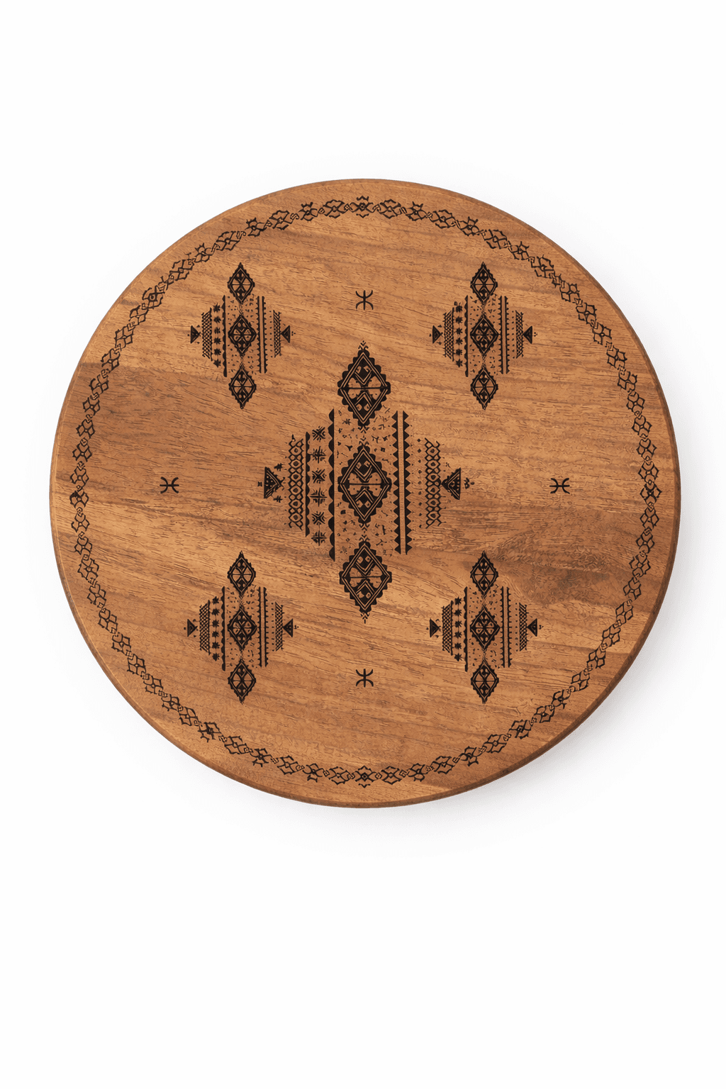 Plateau en Bois d’Acacia Rond – Symbole Amazigh — visuel 3