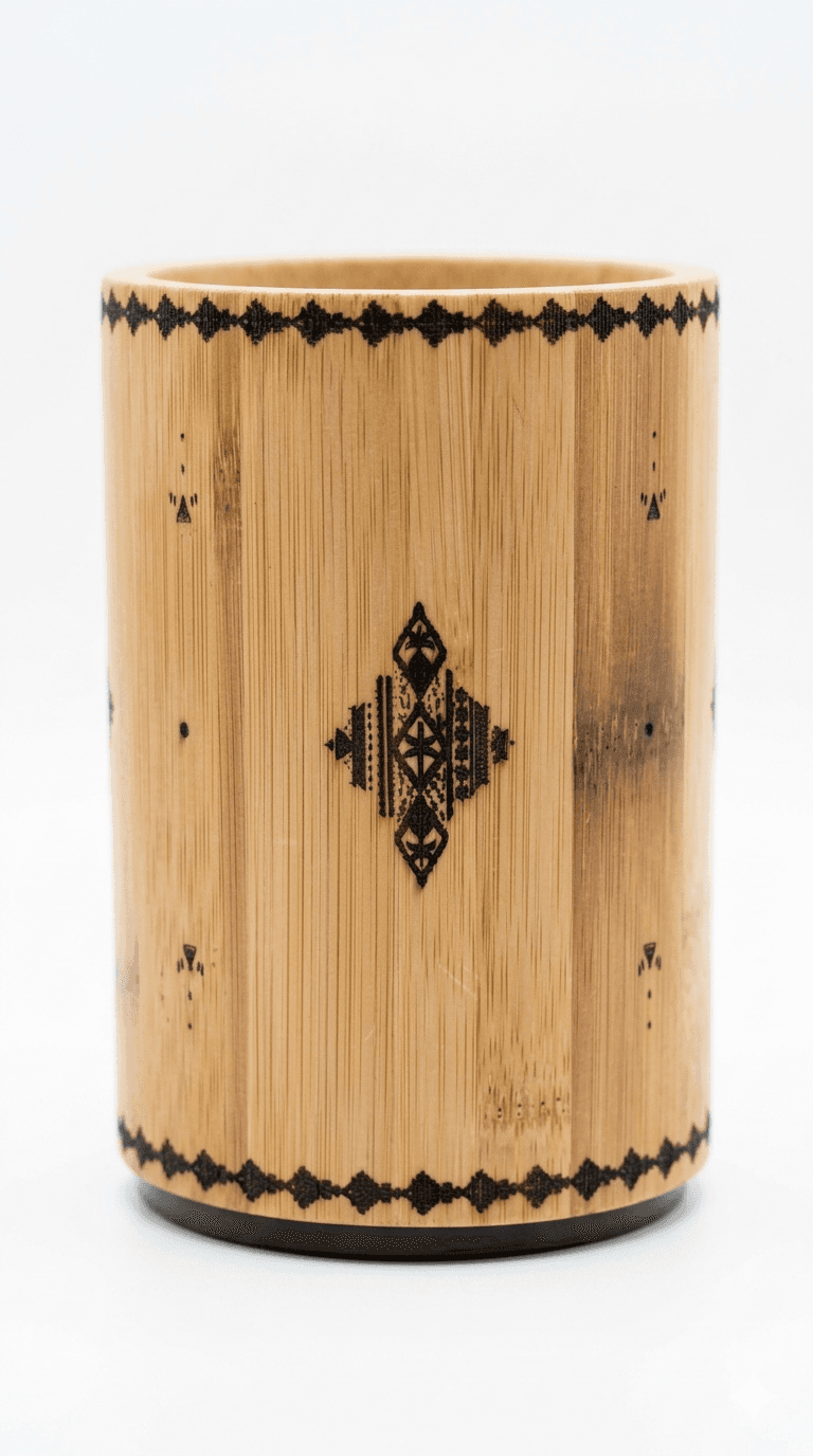 Pot à Ustensiles Rotatif en Bois – Motifs Amazighs — visuel 2